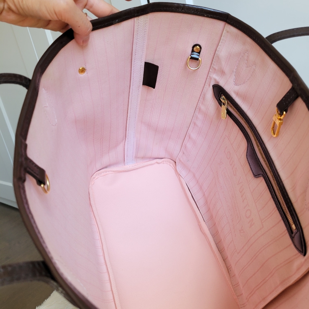 💕Louis Vuitton Tote Bag Neverfull MM Damier Ebene "ROSE Ballerine Interior" - Picture 11 of 17